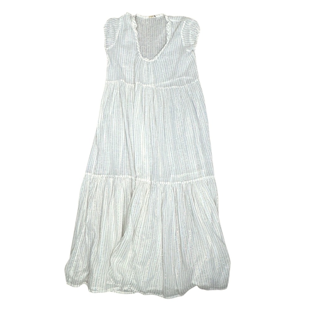 Matta Sabina Rainbow Ivory Midi Dress Multicolor Metallic Striped Cotton Small - Picture 2 of 13